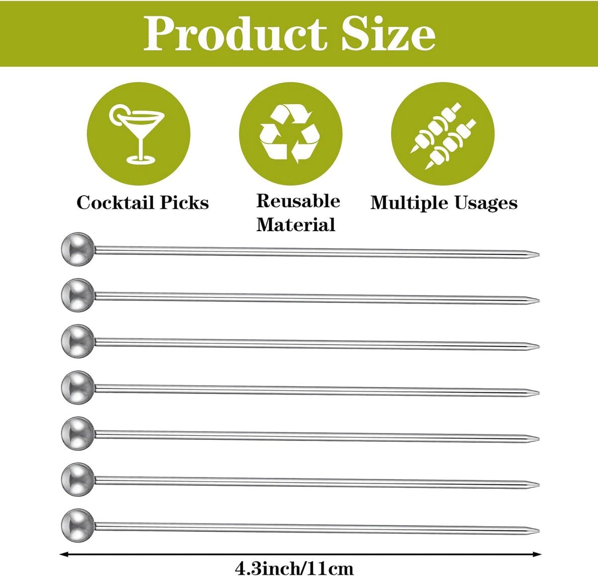 20 pieces - Cocktail picks - Stainless steel cocktail picks - 11 cm - Fruit sticks - Stainless steel fork - Cocktail sticks - reusable cocktail picks for drinks - metal cocktail picks - for snacks, decoration for fruit drinks - silver - Image 5