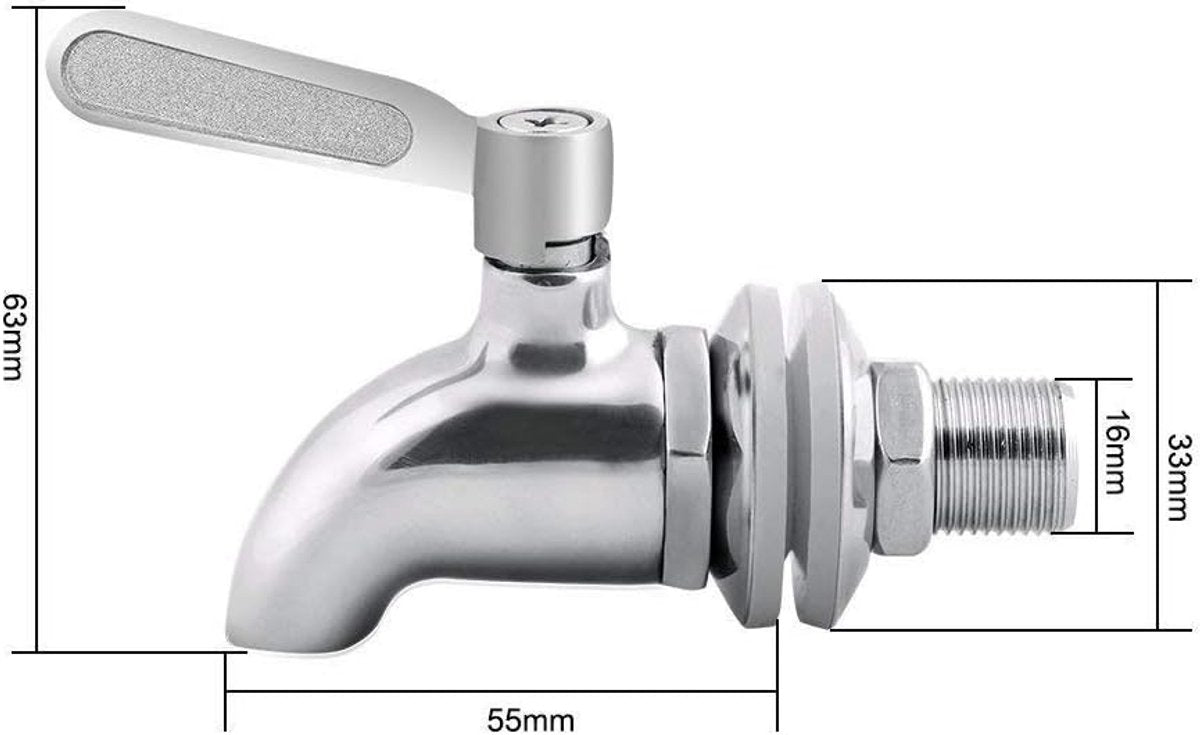 pieces - 16 mm beverage dispenser - Stainless steel beverage dispenser - Tap for keg - beer keg tap - wine tap - replacement tap - for home-brewed keg fermenter, wine, beer, juice dispenser - beverage tap - silver - 63*33*85 mm - Image 5