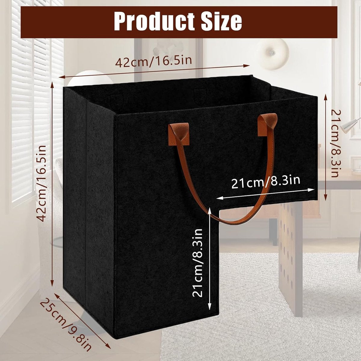 Stair Organizer Basket - Stair Basket - L-shaped Foldable Stair Basket - Storage Bag - Felt Stair Basket - Laundry Basket - Toy Basket - Household Items - for Laundry, Toys - 42*42*25.5 cm - Black - Image 5