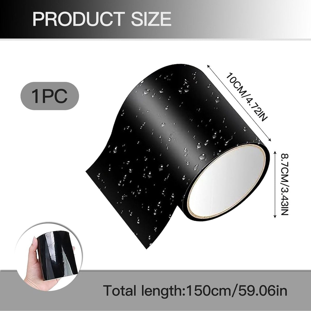 2 pieces - 1.5 m*10 cm - waterproof repair tape - for repairing swimming pools, tents and ponds - repair tape - waterproof adhesive tape - leak-proof tape - insulation tape - sealing tape - for pipes, tents, swimming pools - black - Image 5