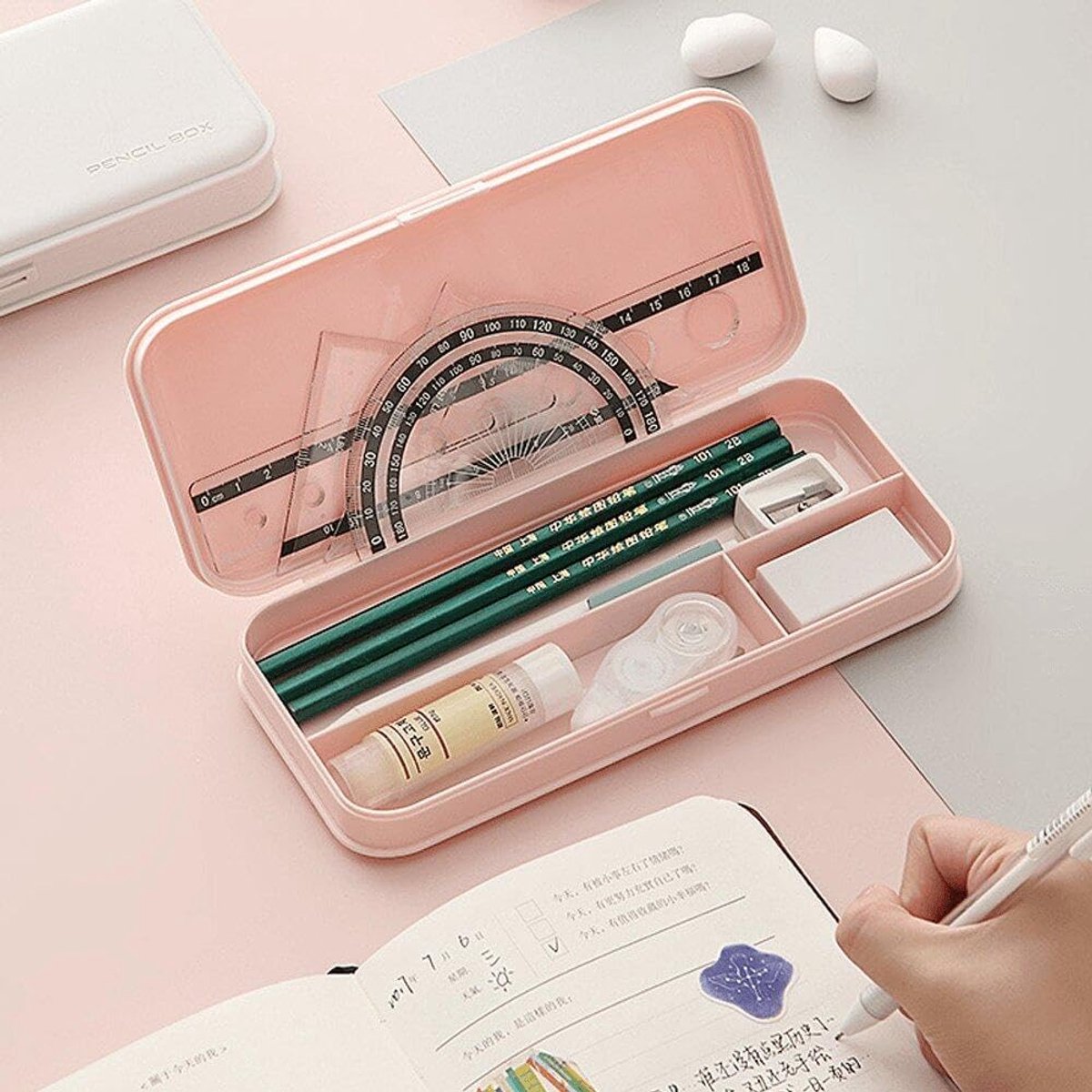 Pencil Case - Pen Pencil Case - Pencil Case - Pencil Case for Children and Adults - Exam Pencil Case - School Bag for Boys and Girls - plastic pencil case - pencil case - school supplies - compact stationery storage box - Back To School - Pink - Image 5