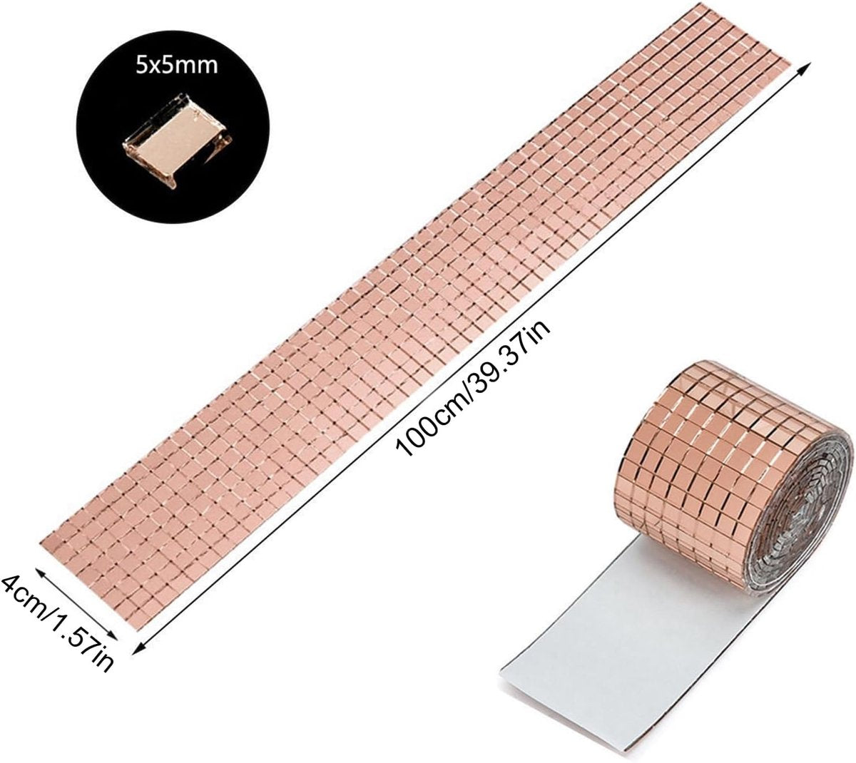 3 pieces - 4*100 cm - Self-adhesive mosaic stickers - Mini square acrylic mosaic tiles - 5*5 mm - self-adhesive acrylic mosaic tiles - mirror mosaic tiles - decorative wall stickers - for kitchen, restaurant, disco party, DIY decoration - pink - Image 5