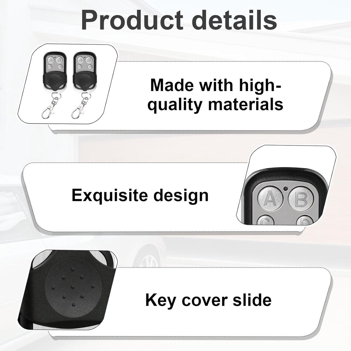 pieces - 433 MHz - Remote control - Garage door openers - Remote control for car garage door - universal garage door remote control - automatic garage door remote control - for car garage door - with keychain - 4 channels - Image 5