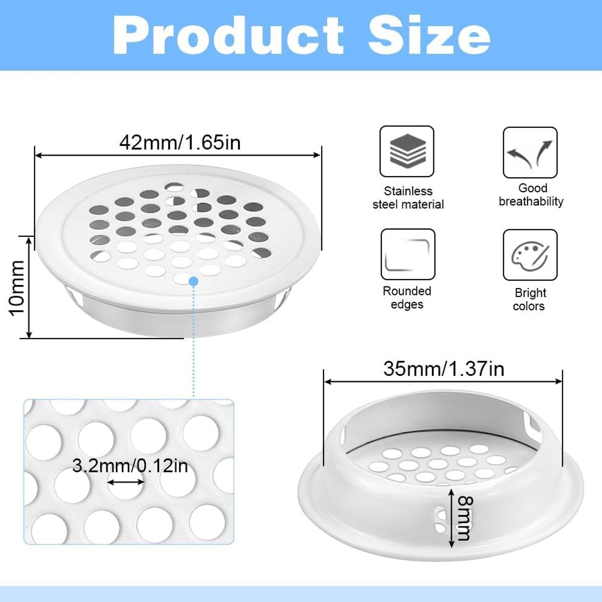 20 pieces - ventilation grilles - 35mm - round ventilation grilles - stainless steel ventilation openings - stainless steel exhaust ventilation grilles - round ventilation grille - round mesh openings - for furniture, kitchens, wardrobes and cabinets - wh - Image 5
