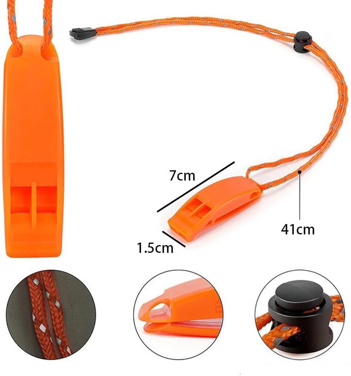 6 pieces - Emergency whistle - survival whistles - dual frequency - emergency whistle - with reflective cord, adjustable clip - emergency whistle survival whistle - for rescue operations in nature, hiking, camping, hunting and safety at sea - orange - Image 5