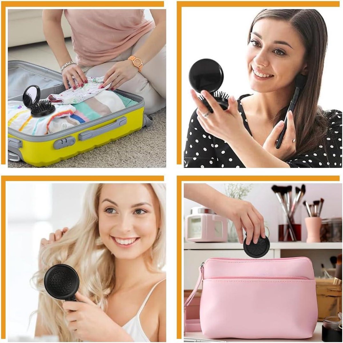 Allecto Plus - Set of 2 Foldable Travel Brushes with Mirror Portable Comb Pocket Massager for Men, Women, and Girls (Travel Size Mini Compact) - Image 5
