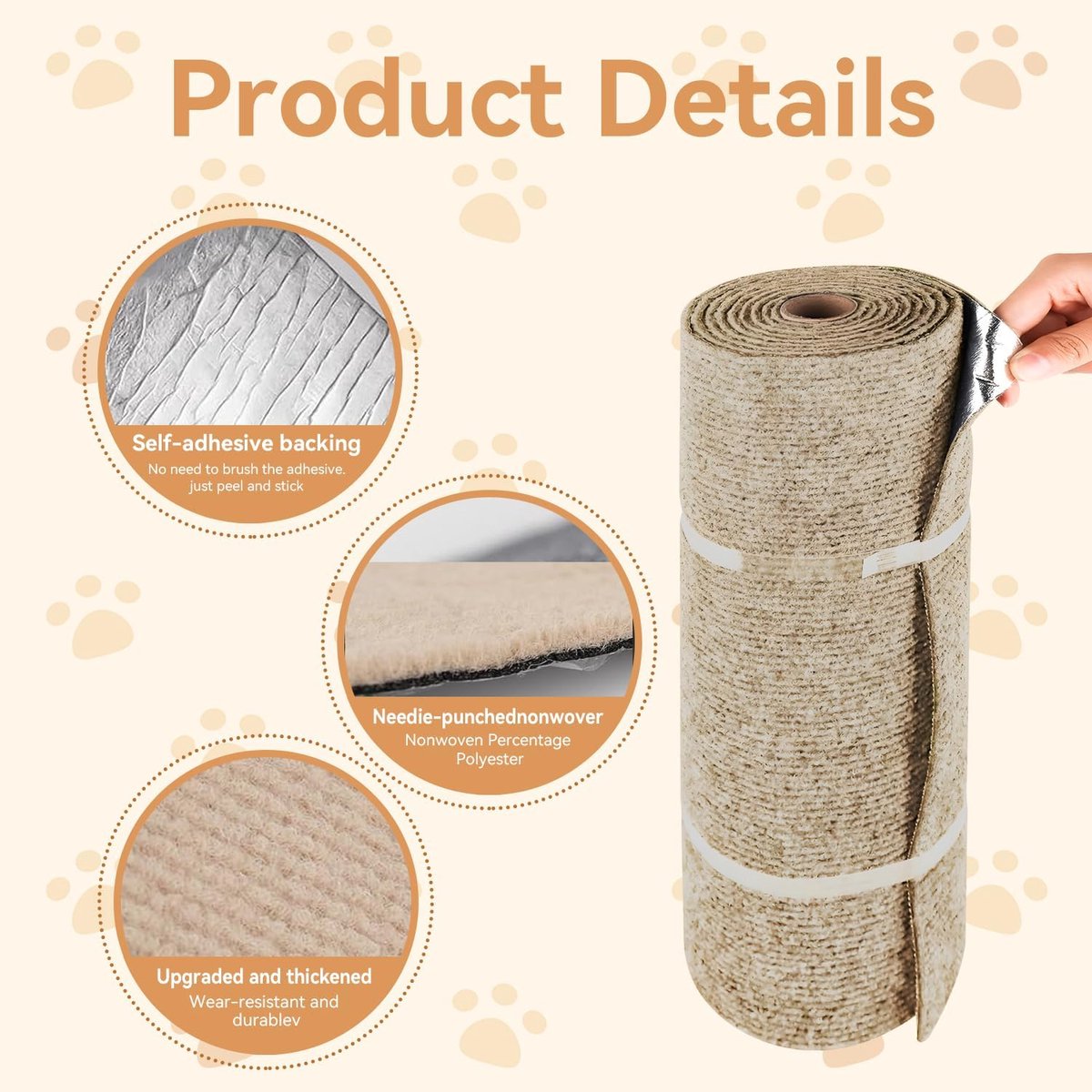 Scratching Post - 30 x 100 Cm - Scratching Mat for Cats - Kitten Toy - Anti-scratch cat sofa protection scratching post - Climbing Wall - Cat Climbing Wall - for furniture, walls, sofas and carpet - Scratching Mat for Sofa - Easy to cut - Self-adhesive - - Image 5