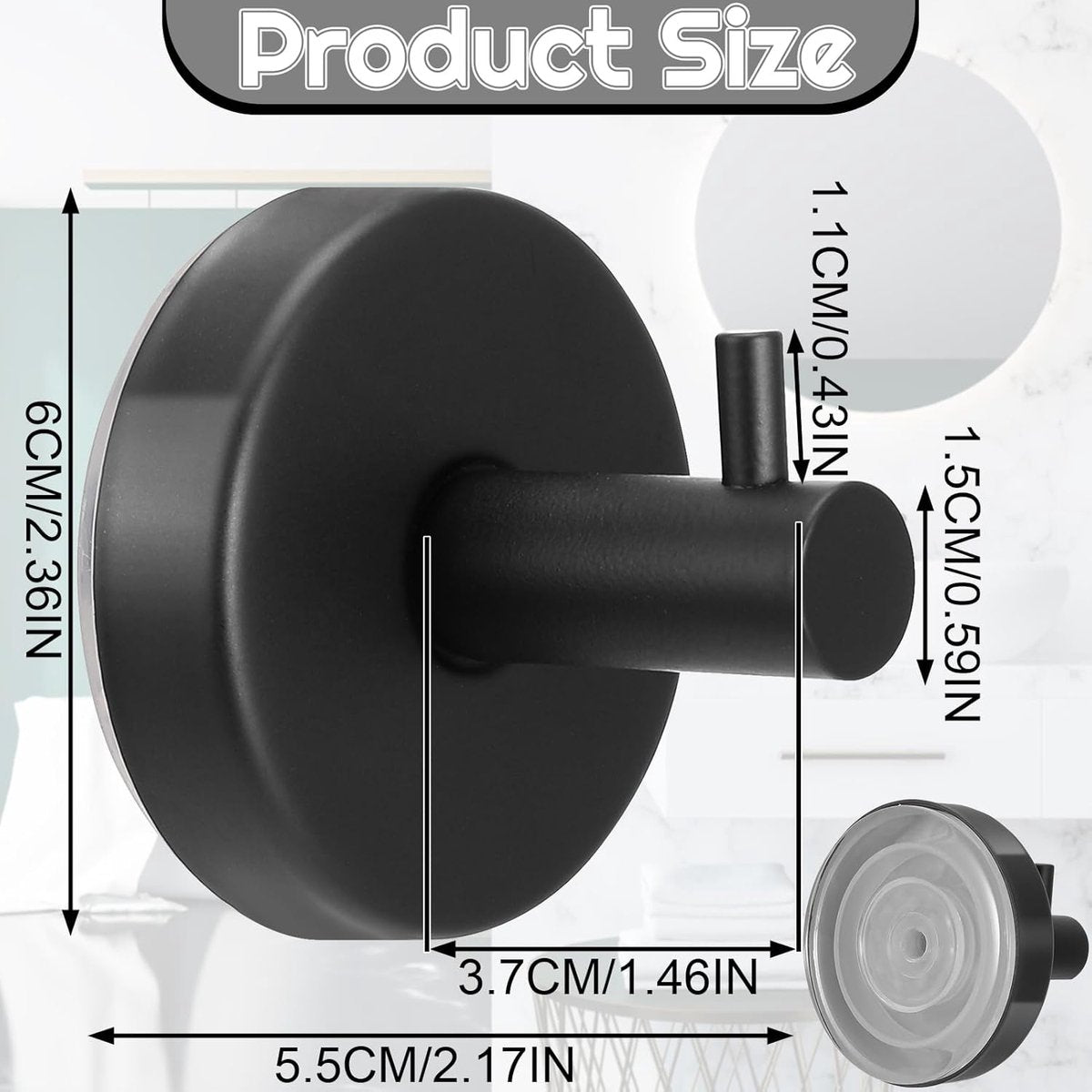4 pieces - 6*6*5.5 cm - Suction cup hooks - Hooks with vacuum suction cup - towel hooks without drilling - waterproof - suction cup hook for shower, bathroom, kitchen, glass door - black - Image 5
