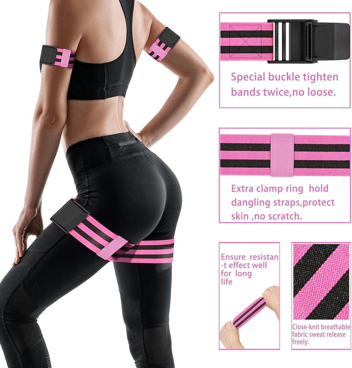 Resistance Bands - Resistance band - Booty bands - Fitness Elastic - Fitness Resistance Bands - Booty bands for training - Blood flow restriction bands - Adjustable BFR training bands - for training your glutes, squat, thighs - Pink - Image 5