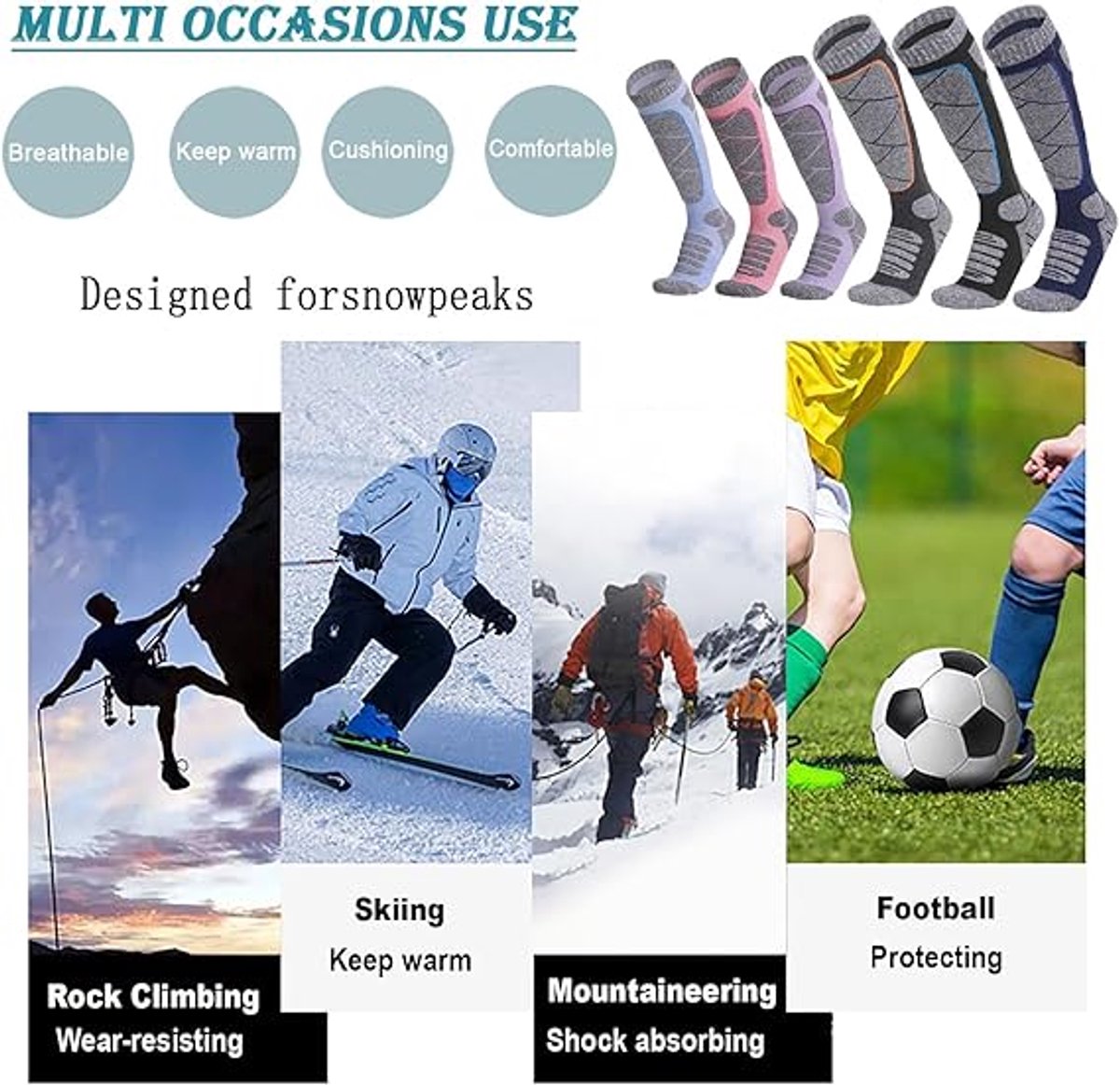 Ski Socks - 3 Pairs - Women's Socks - Sports Socks - Cotton Socks - Warm Socks Women - Long House Socks - Women's Ski Socks - Snowboard Socks - for Skiing, Snowboarding, Hiking - Size 35-39 (M) - Image 5