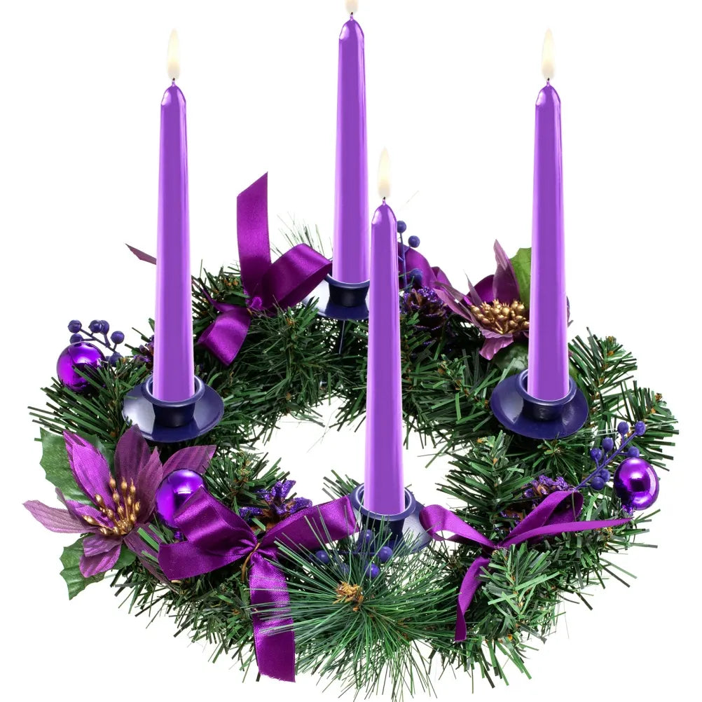 Advent Candle Holder Wreath Metal Base Christmas Decoration Golden Ornaments 4 Cones 4 Ribbons 4