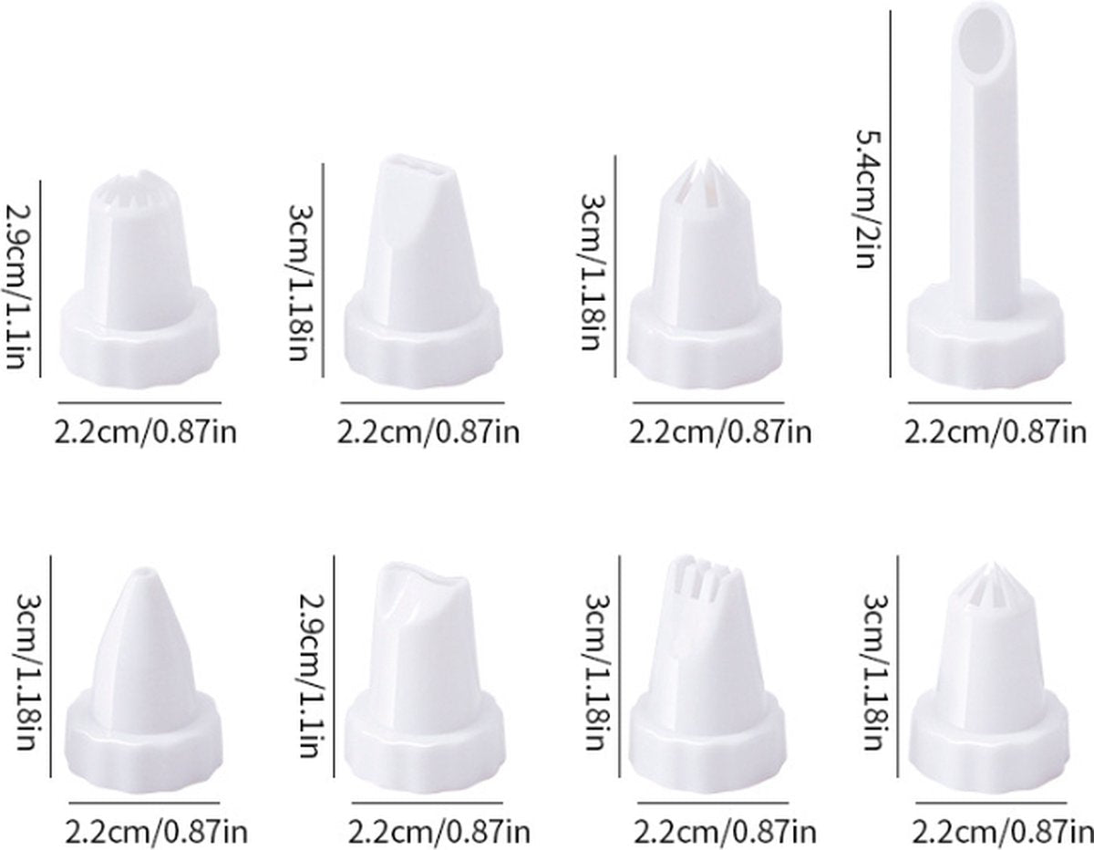 Set of 9 pieces - Piping tips - Garnishing syringe - with 8 piping tips - Whipped cream syringe - cupcake - decoration set - cake - decoration - Reusable - plastic - 15.6*6.4cm - white - Image 4