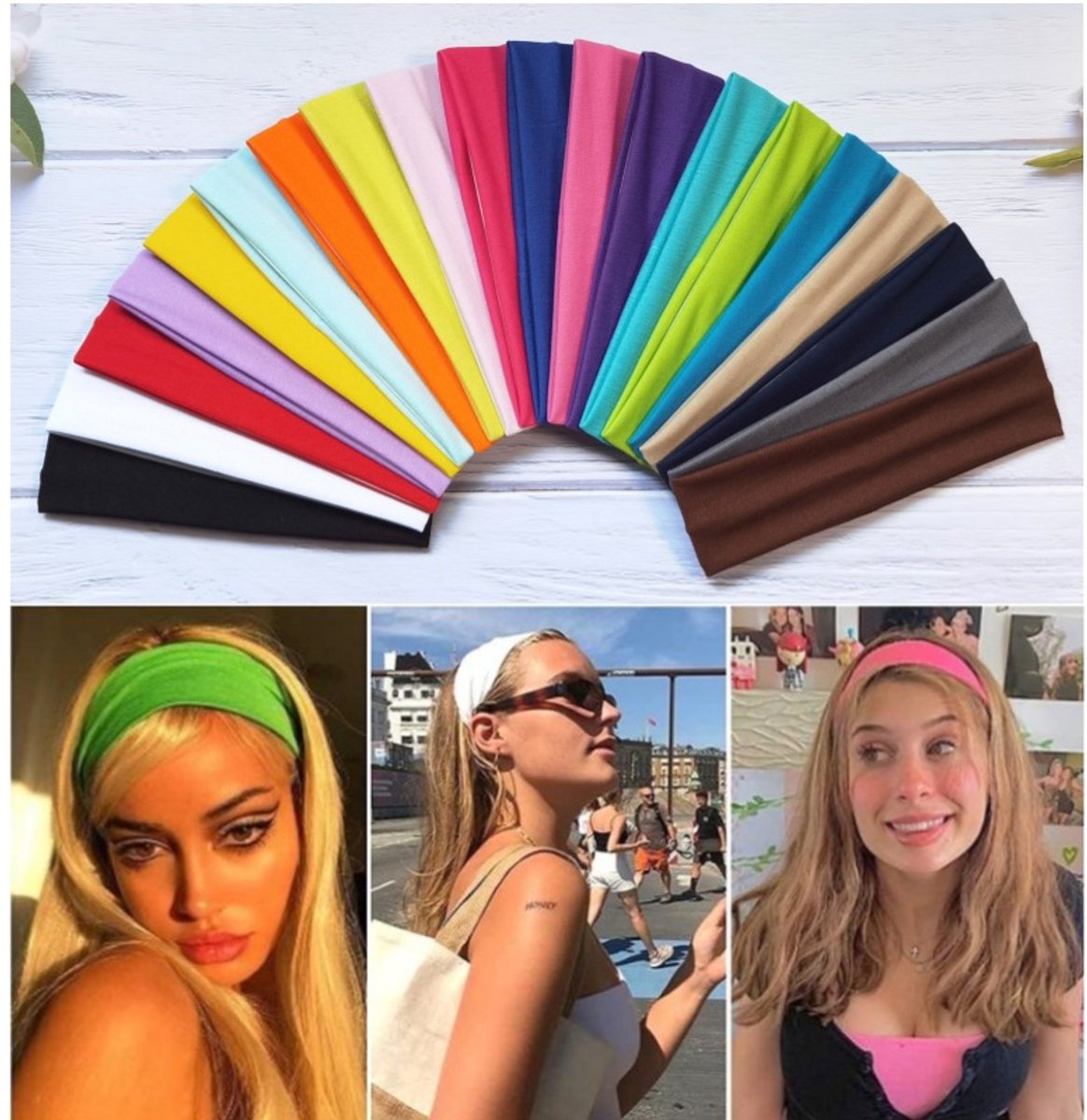 Headband - 20 Pieces - Sports Headbands - Headband - Adults - Yoga Headbands - Elastic Non-Slip - Fitness - Sweatband - Athletic - Gym - Dance - Running - Hair Accessories - 20*5CM - Image 8