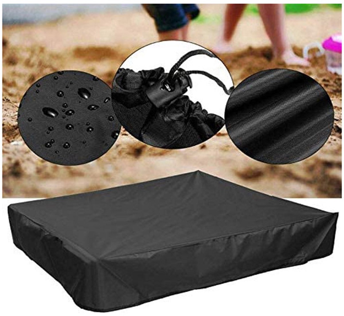 Waterproof sandpit cover - with drawstring - black - 120 x 120 x 20 cm - for sandpit, pool, patio, garden, square - Oxford cloth - waterproof, windproof, dustproof - suitable for protecting children's toys - Image 6