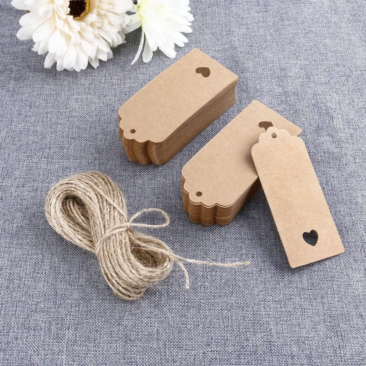 100x Kraft Cardboard Labels - With 100 Jute Rope - Gift Tags - 9.5 x 4.5 CM - Heart - Writable - Cardboard Gift Labels - Kraft Paper Name Tags - Blank Price Tags - Gift Tags - Multifunctional Label - Thick & Sturdy - Image 6