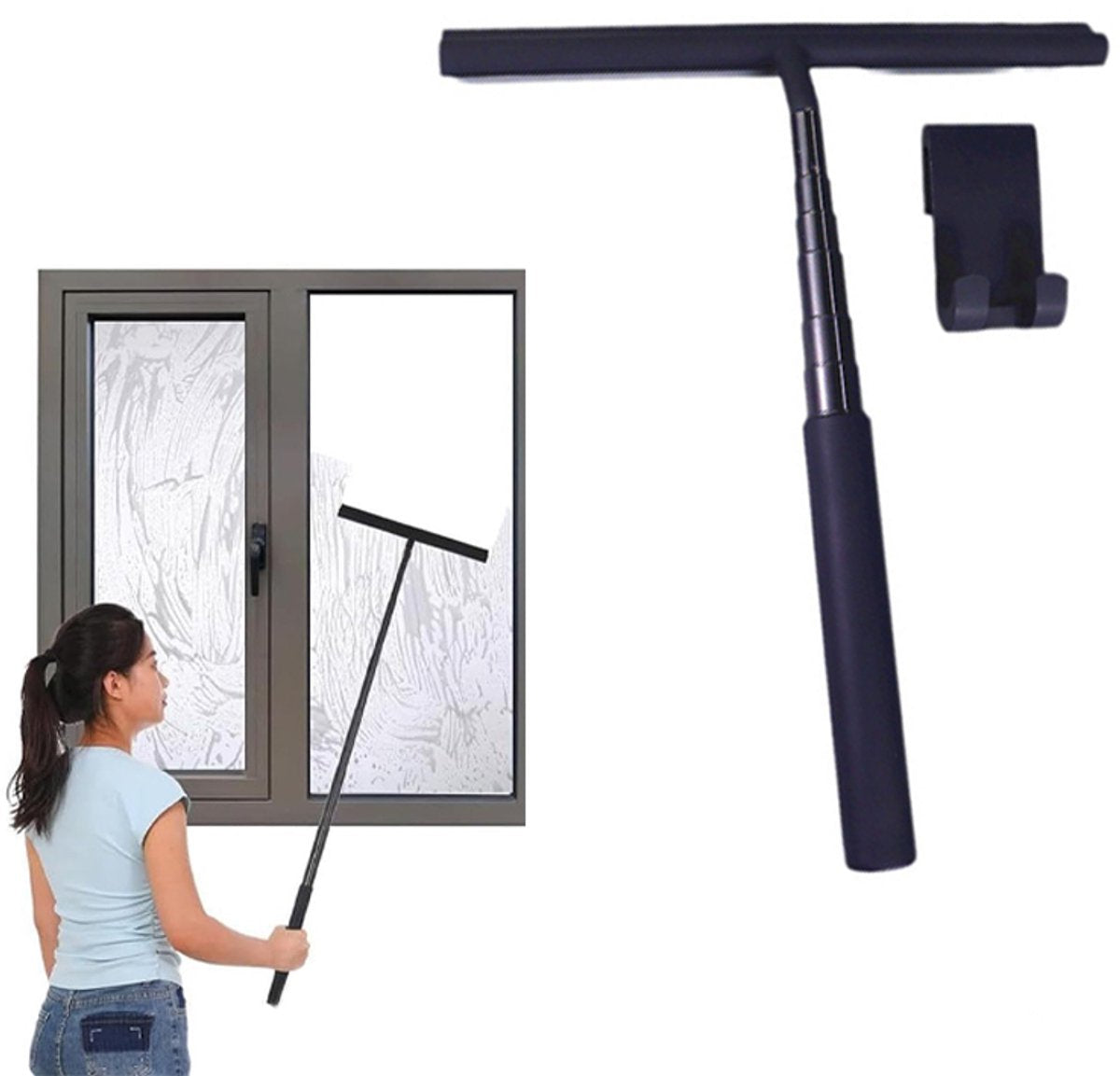 Extendable Shower Squeegee - Shower Squeegee with Holder - Squeegee Shower with 97 cm Telescopic Rod - Aluminum + Silicone - Squeegee - Window Squeegee Shower Squeegee - Squeegee Shower for Shower Doors, Mirrors, Windows, Tiles, Car Windows, Glass Cleanin - Image 6