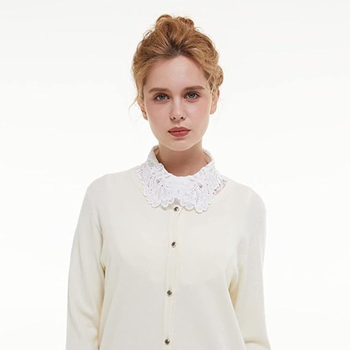Blouse collar - Collars - Loose collar - Fake collar - Sweater Decorative - Round collar - White - One size - Lace - Detachable - Floral Pattern design - Adjustable - Image 5