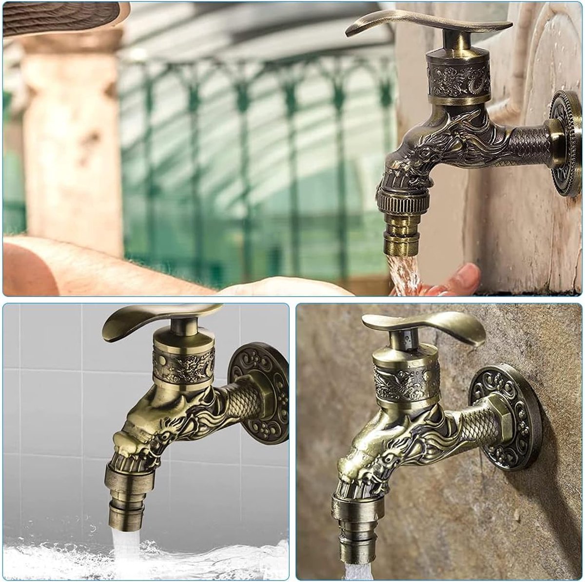 Vintage faucet - antique faucet - wall faucet - garden faucet - 10.5 * 10.8 * 7.3 cm - zinc alloy - bronze - dragon carved faucet - for home, kitchen, bathroom, outdoor, garden - Image 4