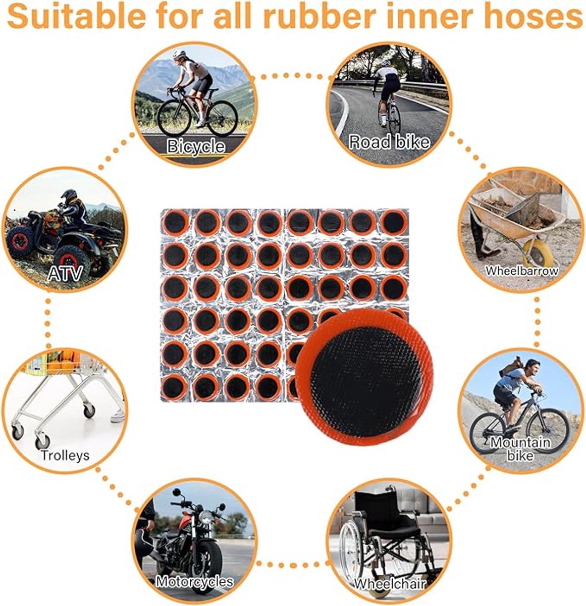96 pieces - Tire patches - Outdoor bicycle tire tool - Round, rectangular - Ø 28.8 mm, 34 * 24.5 mm - Black - non-adhesive - rubber - Image 4