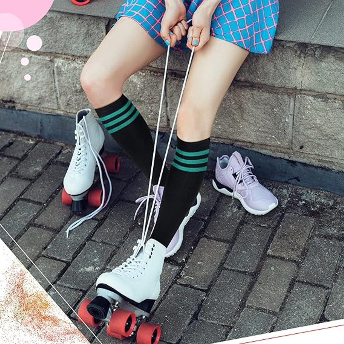3 pairs - Socks - Striped socks - Tubular socks - Sports socks - Long socks for women - Knee socks - Women's knee socks - Warm - Simple - 3 colors - Polyester - 35*19cm - Image 5