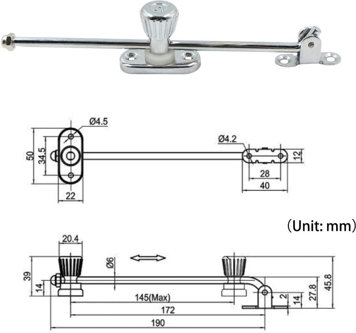 Door stopper - Door retainer - Wind hook - Door hold open - Adjustable - zinc alloy & steel - cabinet door - Tilt position reducer - Door retainer - Door hold open - Maximum angle 135° - screw fixed - Image 4