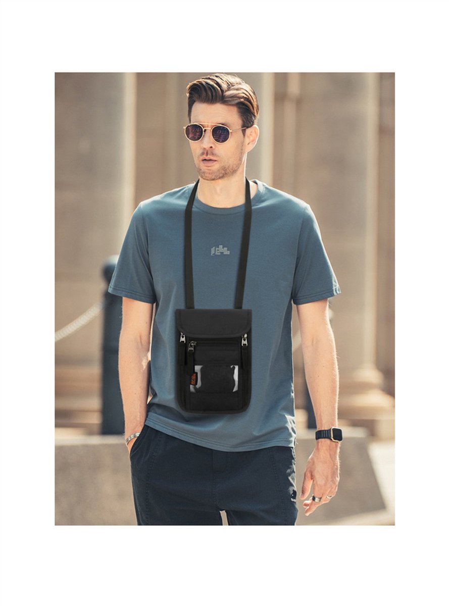Neck pouch - Anti-skimming RFID Signal Blocking - Travel wallet - Passport pouch - For women and men - Water-repellent - Travel wallet - Neck pouch for travel and holidays - Black - Image 7