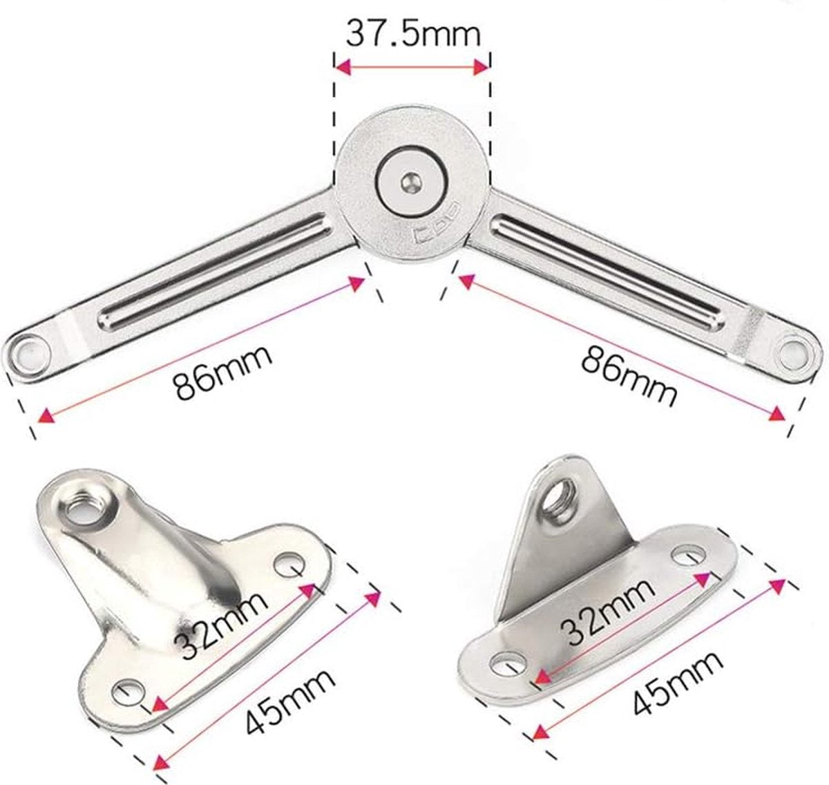 Flap hinge - 2 pieces - Stop hinge - Furniture hinge - Cabinet hinge - Overlay hinge - Flap supports - Lid support hinge - Zinc alloy - Silver - Nickel plated - With screws and Allen key - for kitchen, cabinet lift door - Image 5