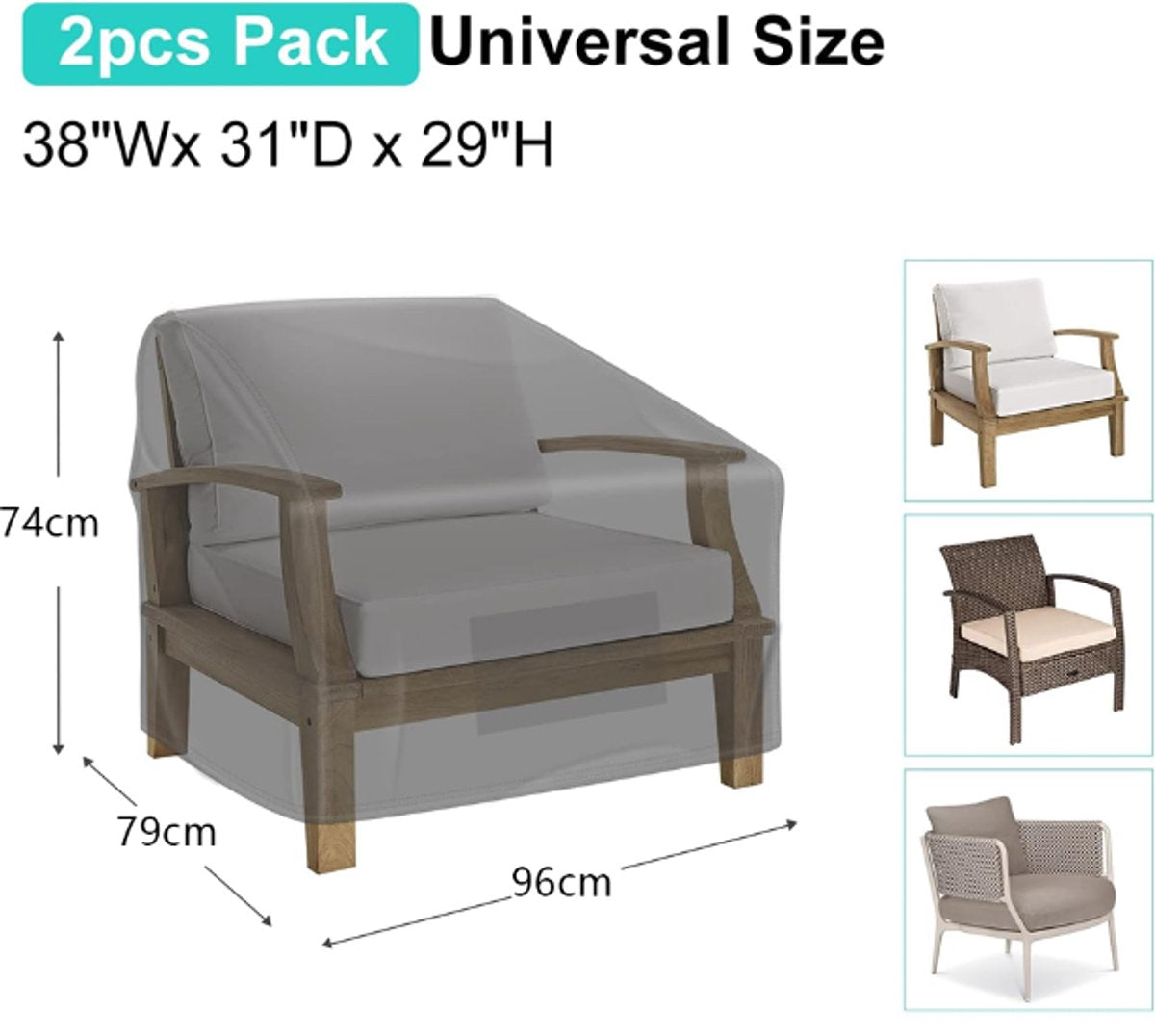 Waterproof Chair Cover - Set of 2 - Garden Chair Cover - Protective Cover for Garden Furniture - Garden Furniture Cover - Garden Chair Cover - 96 x 79 x 74 cm - For Outdoor Use in the Garden, Balcony or Terrace - Black - 210D Oxford Cloth - Waterproof - D - Image 6