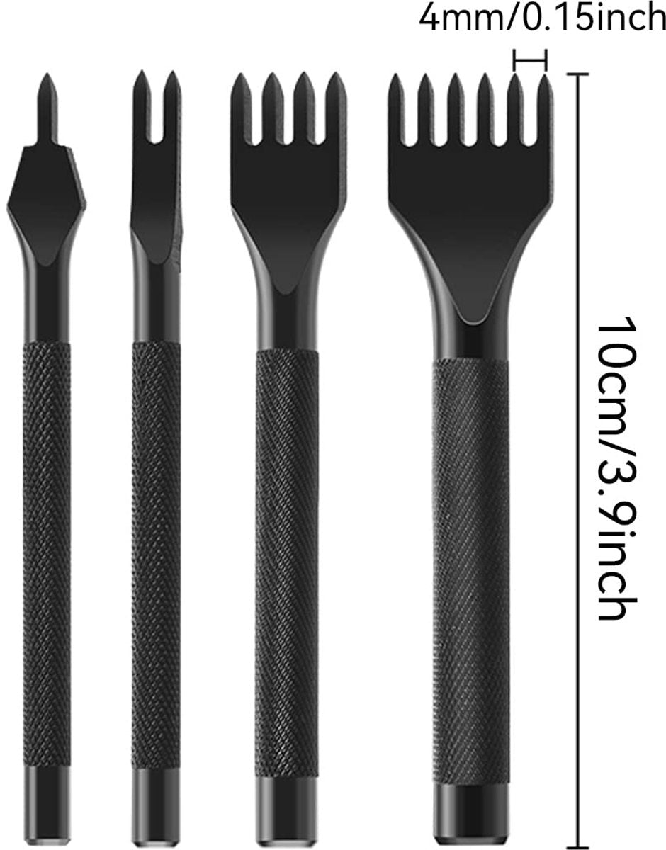 4 Pieces - Leather Punch - 4mm - 1/2/4/6 Claw - Black - Steel - Length 10cm - Hole Punch - Hole Punch - Leather Needles - Leather Punching Tool - Non-Slip Handle - For Belt and DIY Crafts - Image 5