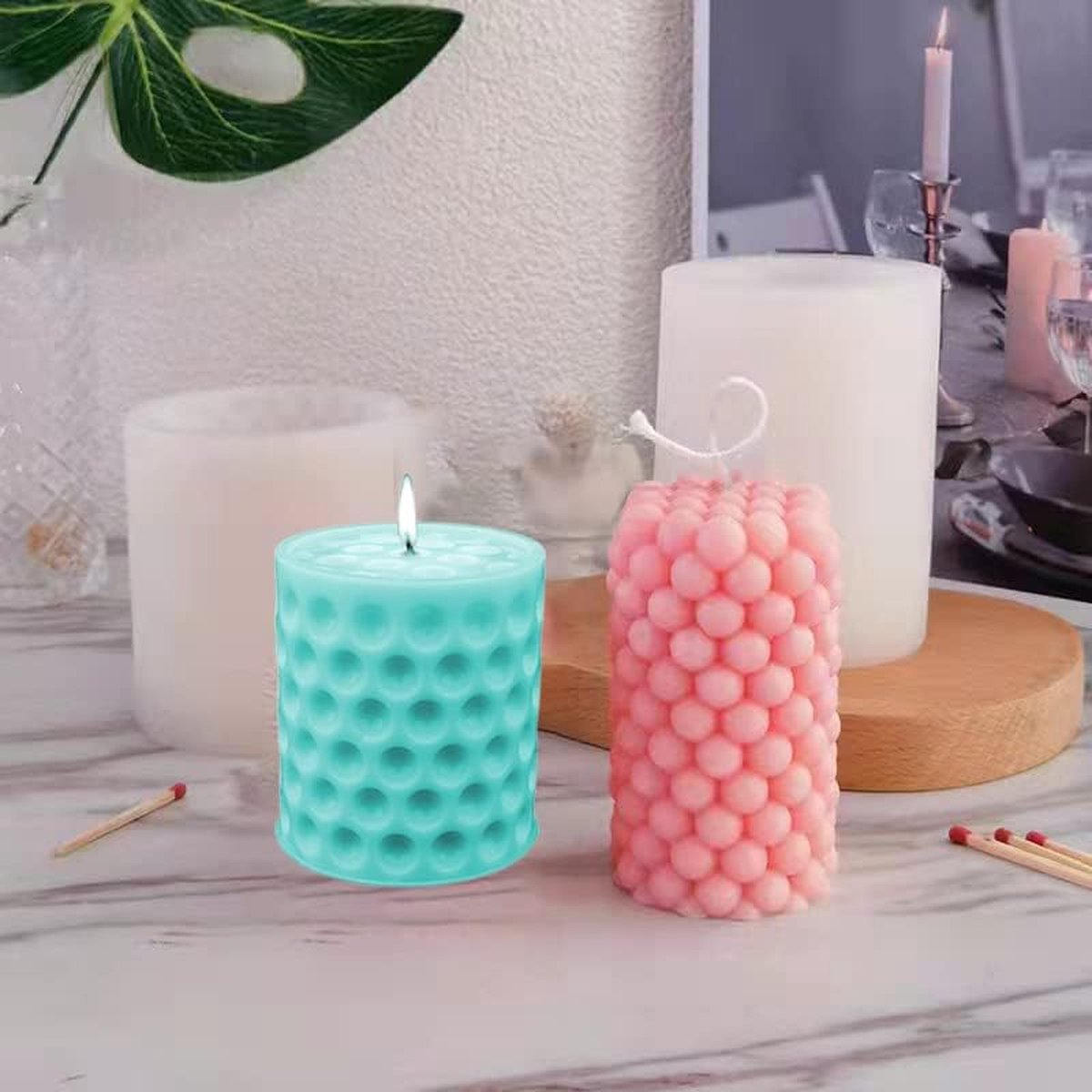 4 pieces - Candle mold - molds - candle mold - candle molds silicone - silicone molds - white - Cylindrical and Cube - different shapes - Hobby tools - for candle and plaster making - Image 5