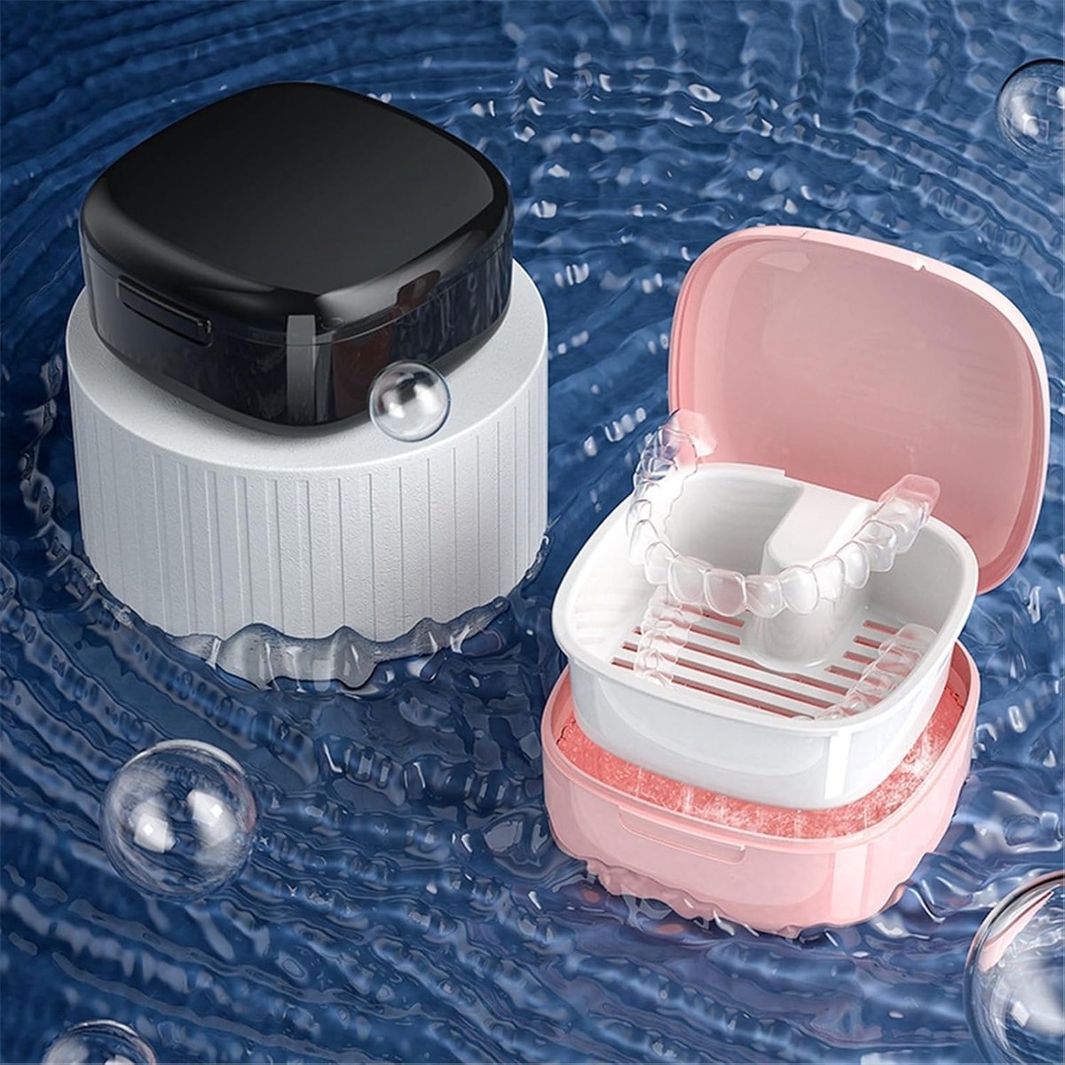 Denture box - 8*8.5*4cm - Denture tray - Braces tray - black - storage box denture tray - Denture cup - Braces cleaning baths - plastic - Image 3
