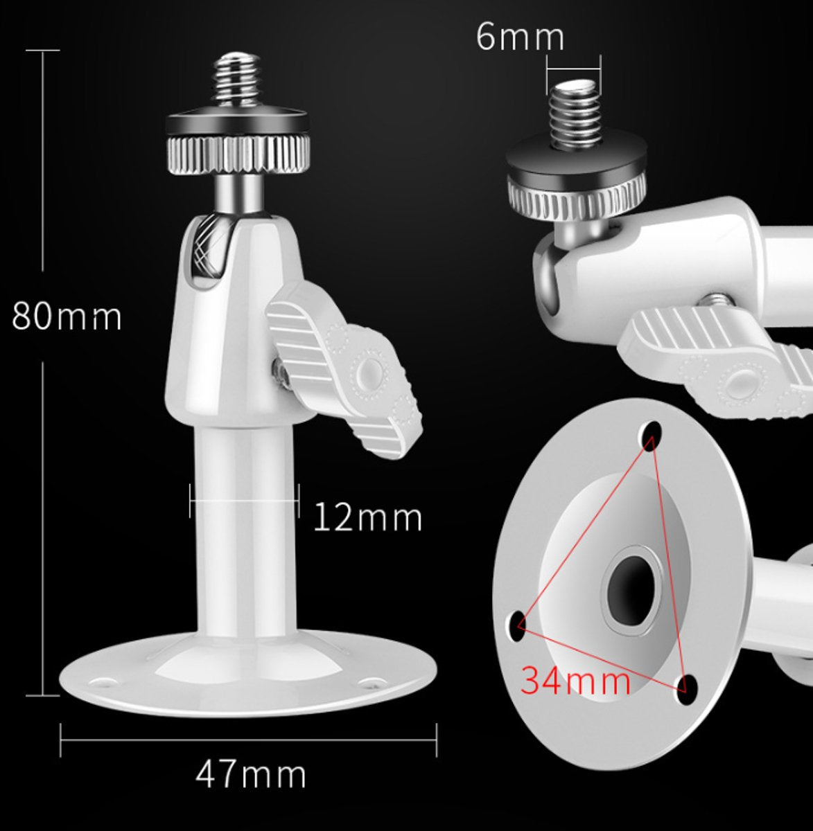 Metal Camera Bracket - 2 pieces - 360° adjustable - Wall mounting - For security cameras - Indoor and outdoor use - With installation accessories - Black - Image 6
