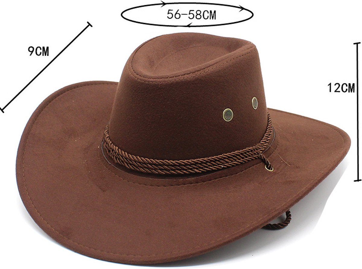 Beanie - Hat - Cowboy Hat - Hunter Hat - Polyester - Brown - 56-58 cm Head Circumference - Unisex - Wide Brim Hat - Image 4