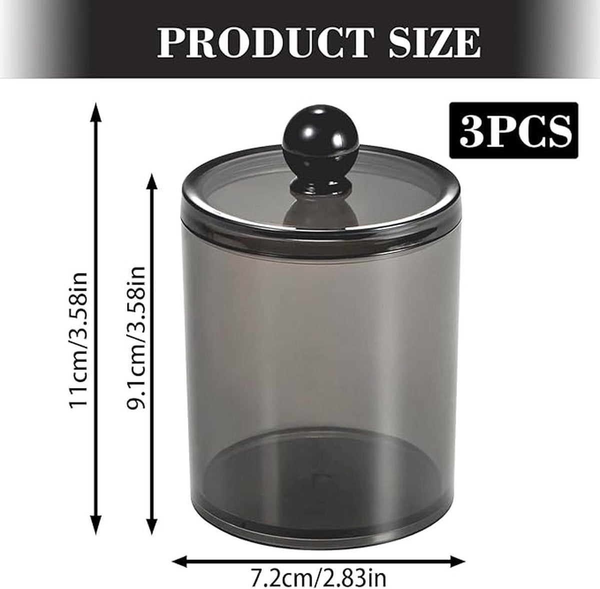 3 pieces - Cotton Ball Holder - Cotton Swab Holder - Cotton Pad Holder - Black - PS - 11*7*7cm - Image 3