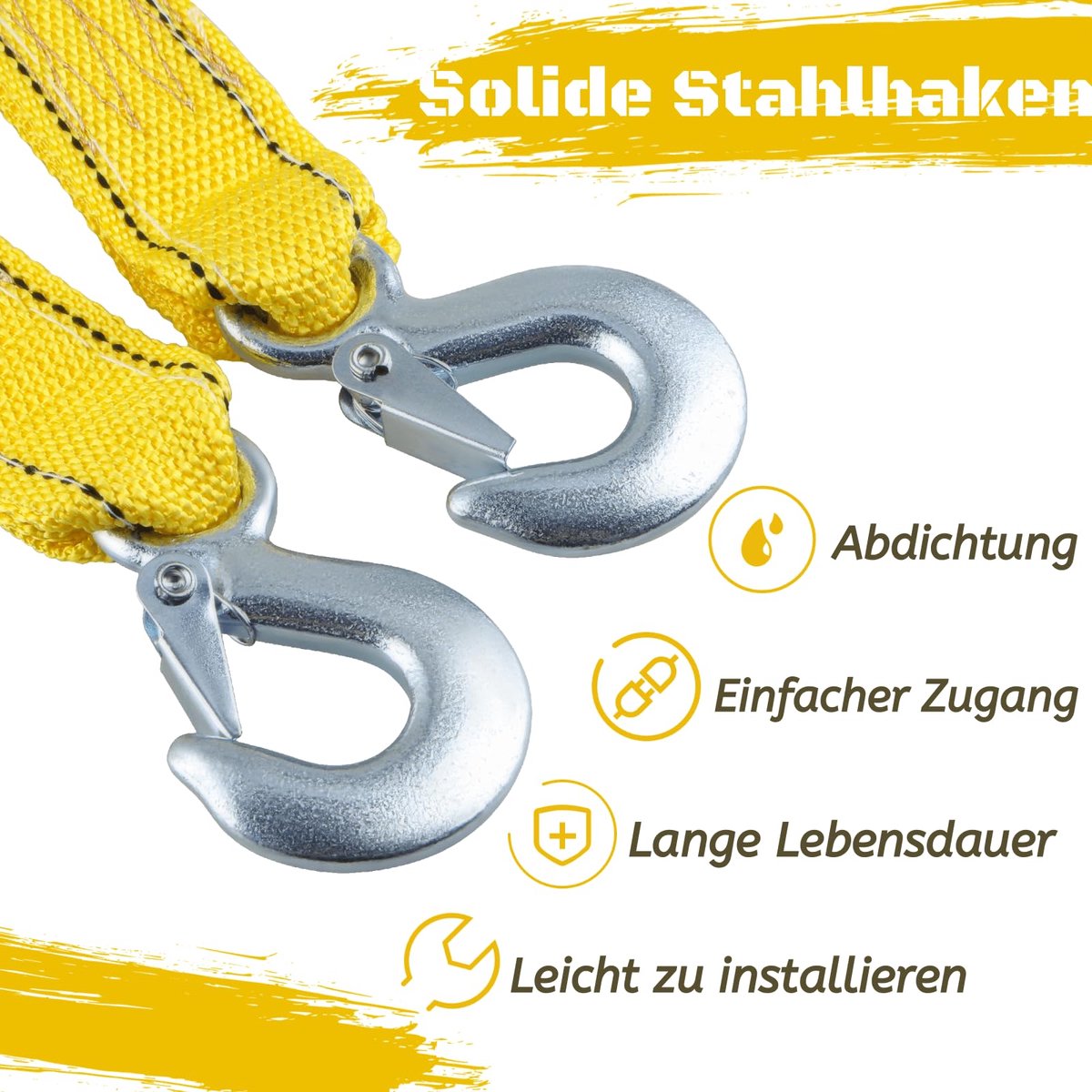 Tow rope Tow strap Tow rope car - 4 m 5000KG - nylon and steel - yellow - Image 9