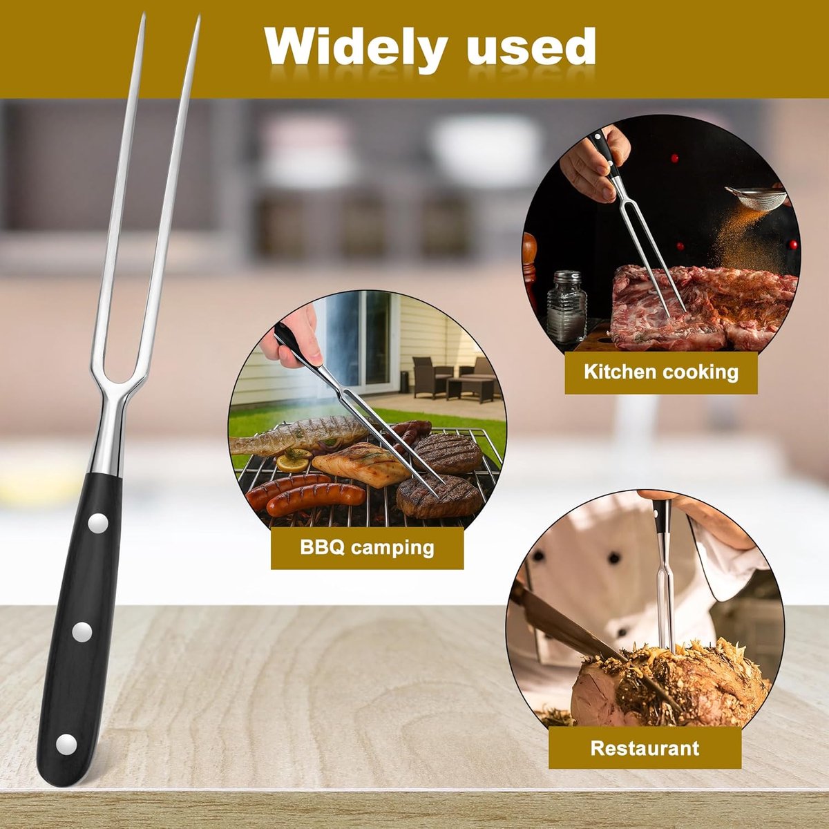 Waffle Fork - Meat Fork - Stainless Steel - With Handle - Serving Fork - Carving Fork - Waffle Iron Accessory - Cookware - Kitchen Utensils - For Grill Kitchen Turkey Roast Dinner - 30 cm - Black - Image 6