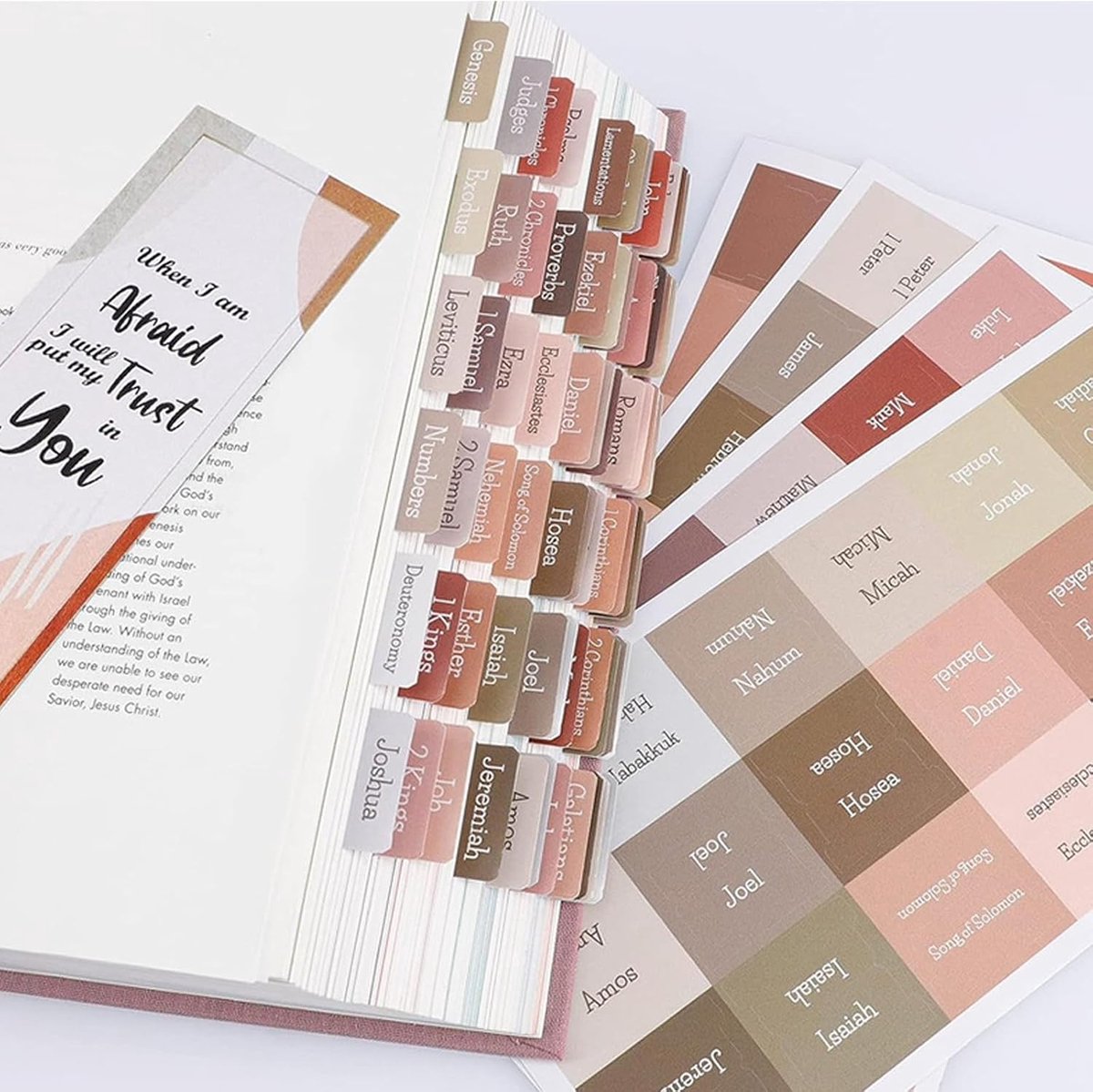 Bible Tab Stickers Self-Adhesive - Tabs Paper - Accessories - Bible Study - English Version - Easy to Read and Use Bible Journaling - Pink-Gray - 75 Laminated Bible Tabs - Image 8