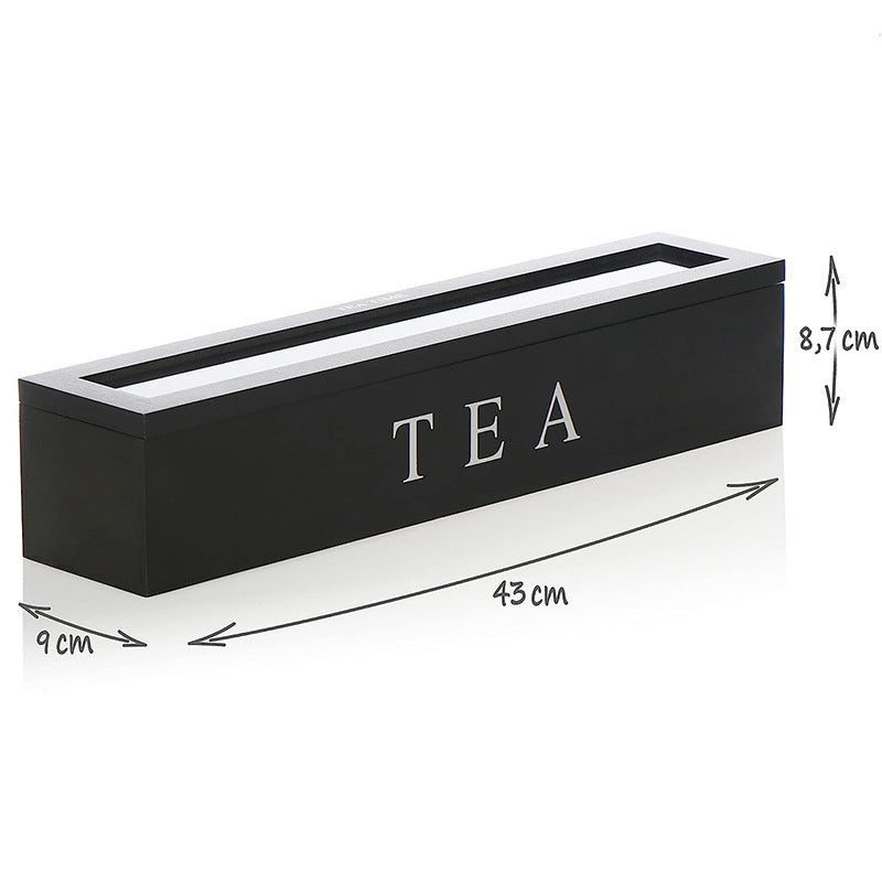Tea box - Tea box 6 compartments - Wooden tea box - Suitable for loose tea - Black - Image 5