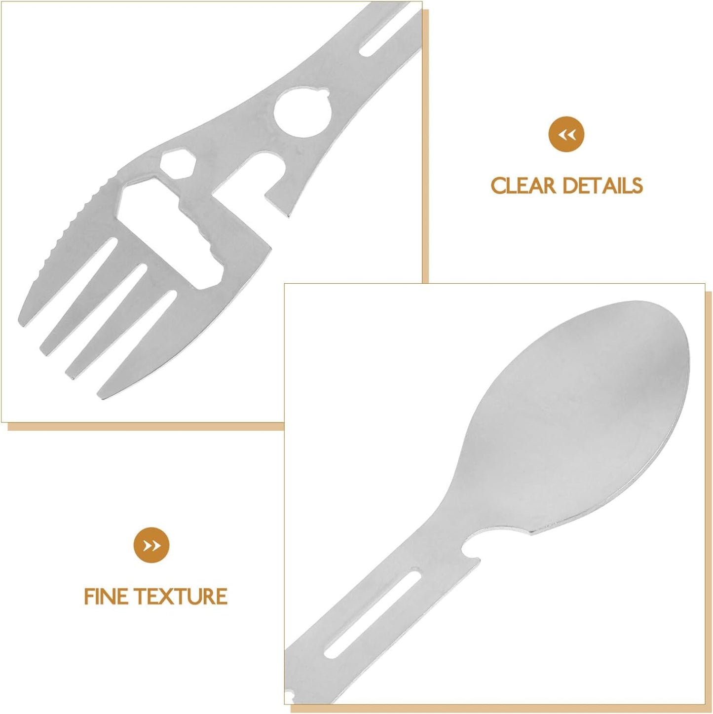 Stainless Steel Spoon and Fork - 10-in-1 Multi-Tool - Works as a combination spoon, fork, knife, bottle opener and wrench - Ideal for picnics, travel, backpacking, hiking and fishing - Silver - Image 5