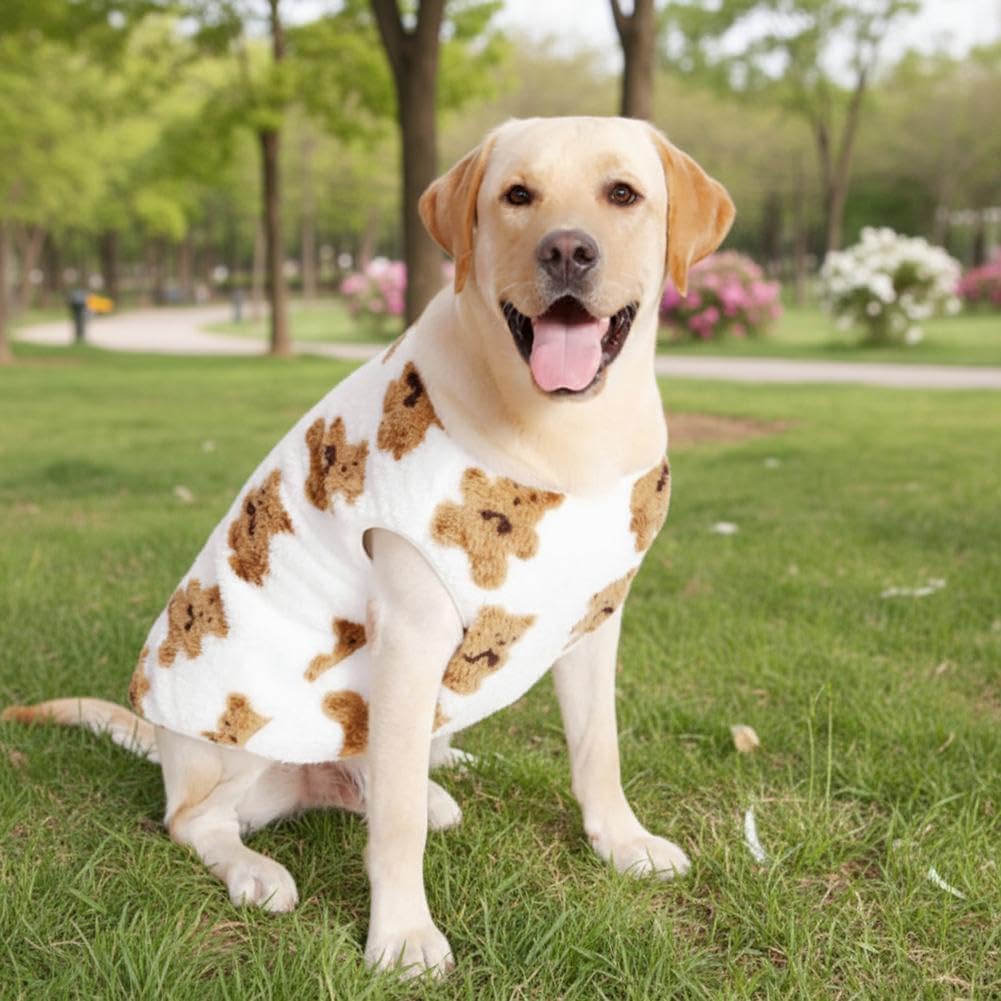 Dog Coat - Cute Bear Pattern - Plush Dog Vest - Winter Dog Coats - Dog Coat - Suitable for medium to large dogs weighing 20-25 kg - White - Image 2
