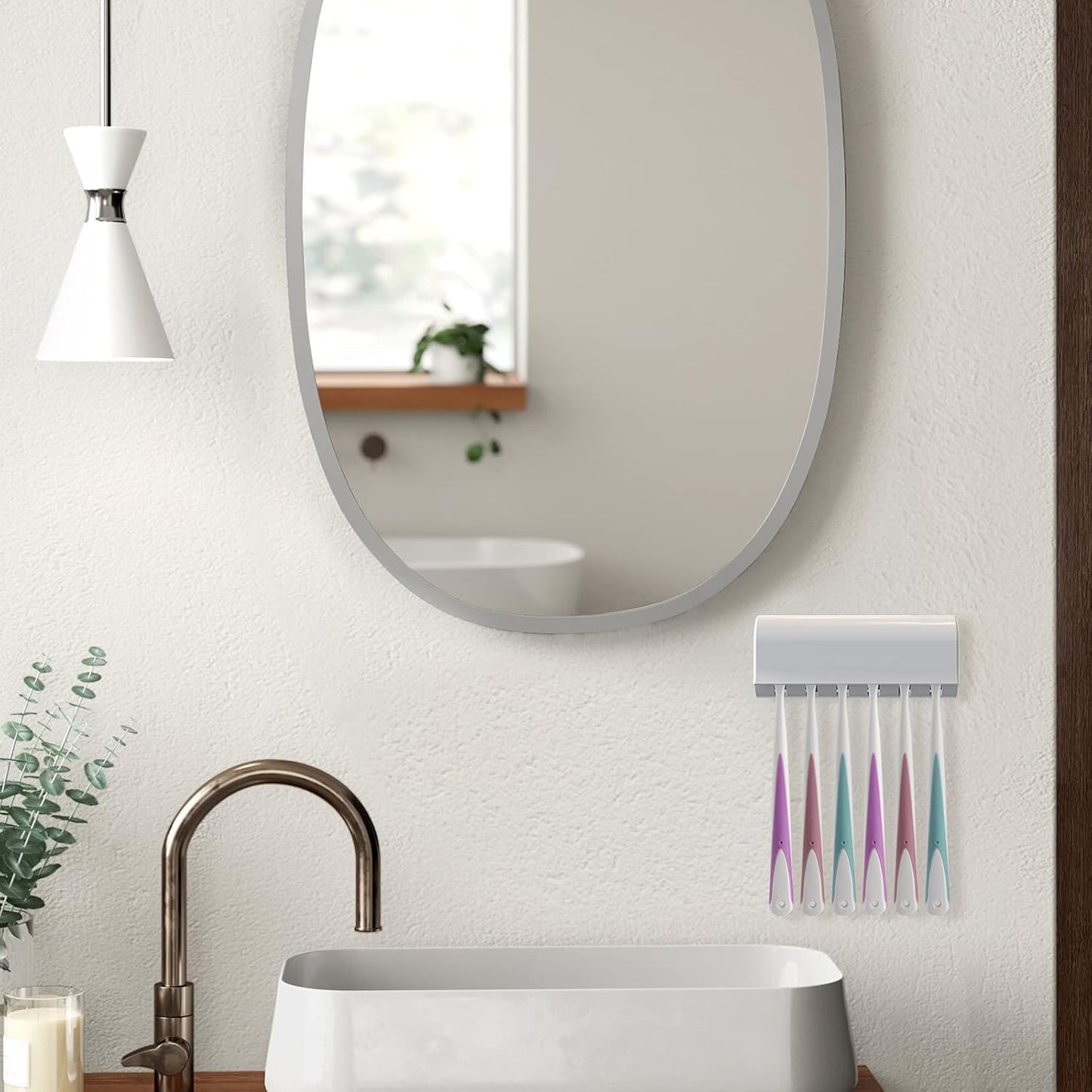 Wall-mounted toothbrush holder with 6 compartments and self-adhesive - Image 5