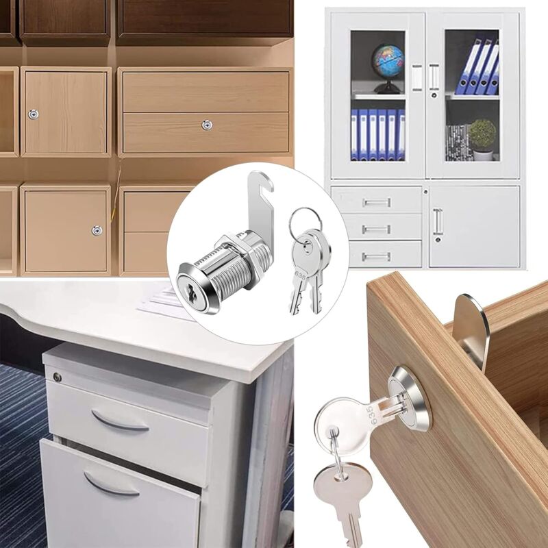 Security Mailbox Lock 16mm Cylinder Cabinet Cupboard Toolbox File Cabinet Compatible with 5 Lock Plates 2 Keys - Image 5
