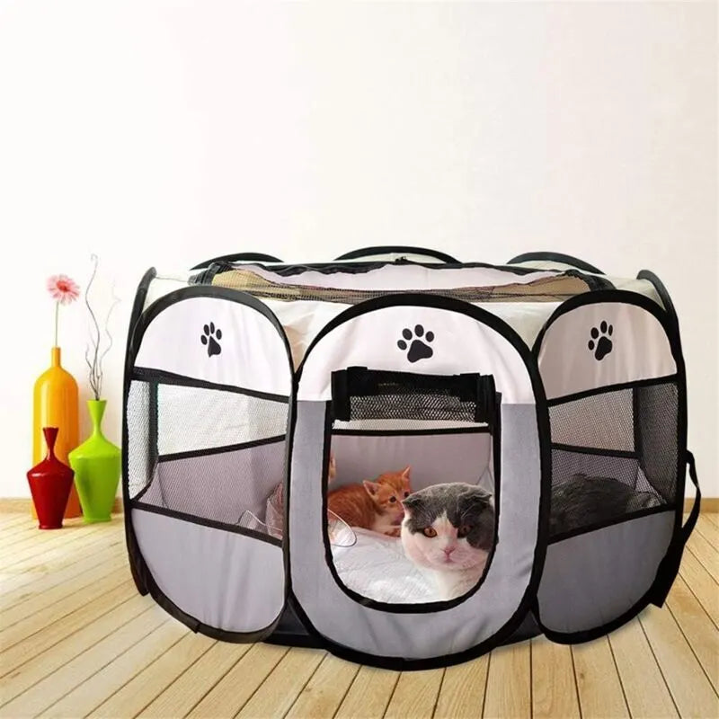 Foldable Playpen for Dogs and Cats Portable Soft Fabric Kennel Indoor Outdoor 74x74x43cm Gray - Image 2