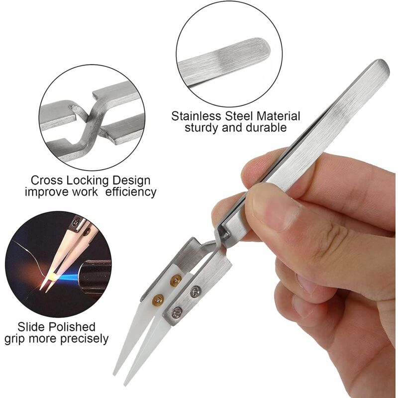 Precision Ceramic Inverted Soldering Tweezers 6pcs Non-conductive Antimagnetic with Pointed Curved Tips - Image 4