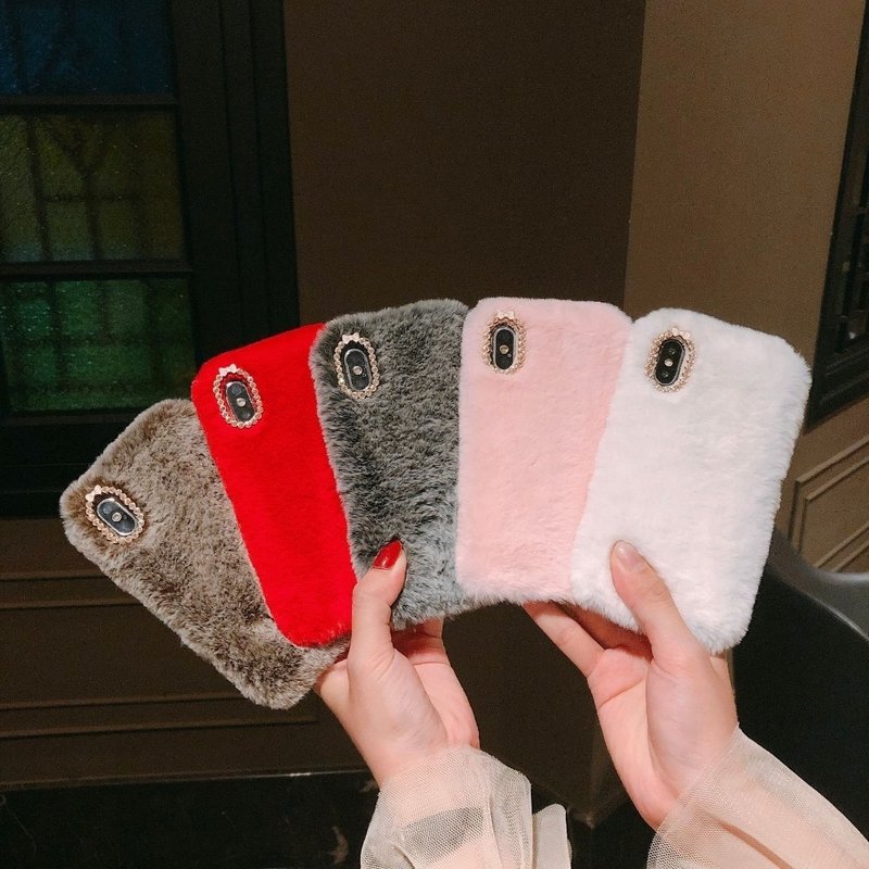 Compatible with Apple iPhone 7 8 SE Case Fluffy Fur Pink Mobile Cover Protective Case - Image 2