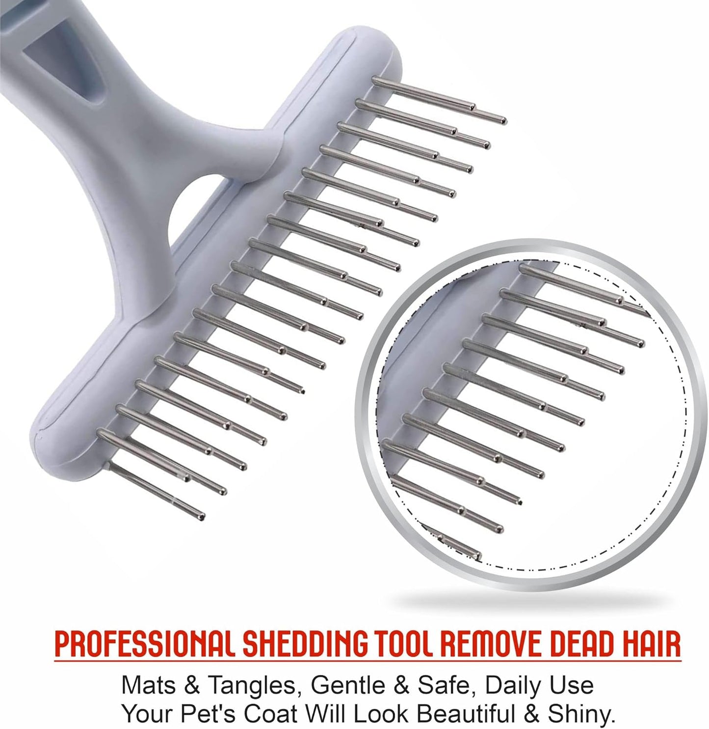 Dog Dematting Brush Undercoat Comb Self-Cleaning Double Row Metal Teeth for Loose Hair Removal Puppy Grooming Brush - Image 5