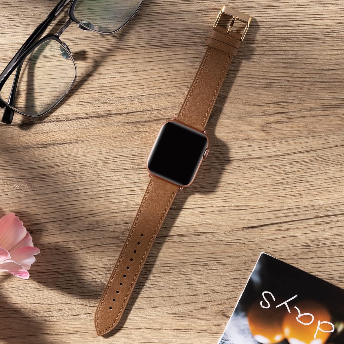 Compatible with Apple Watch Leather Strap Replacement Band Apple Watch Series 9 8 7 6 5 4 3 2 1 SE Ultra 38mm 40mm 41mm Brown - Image 5
