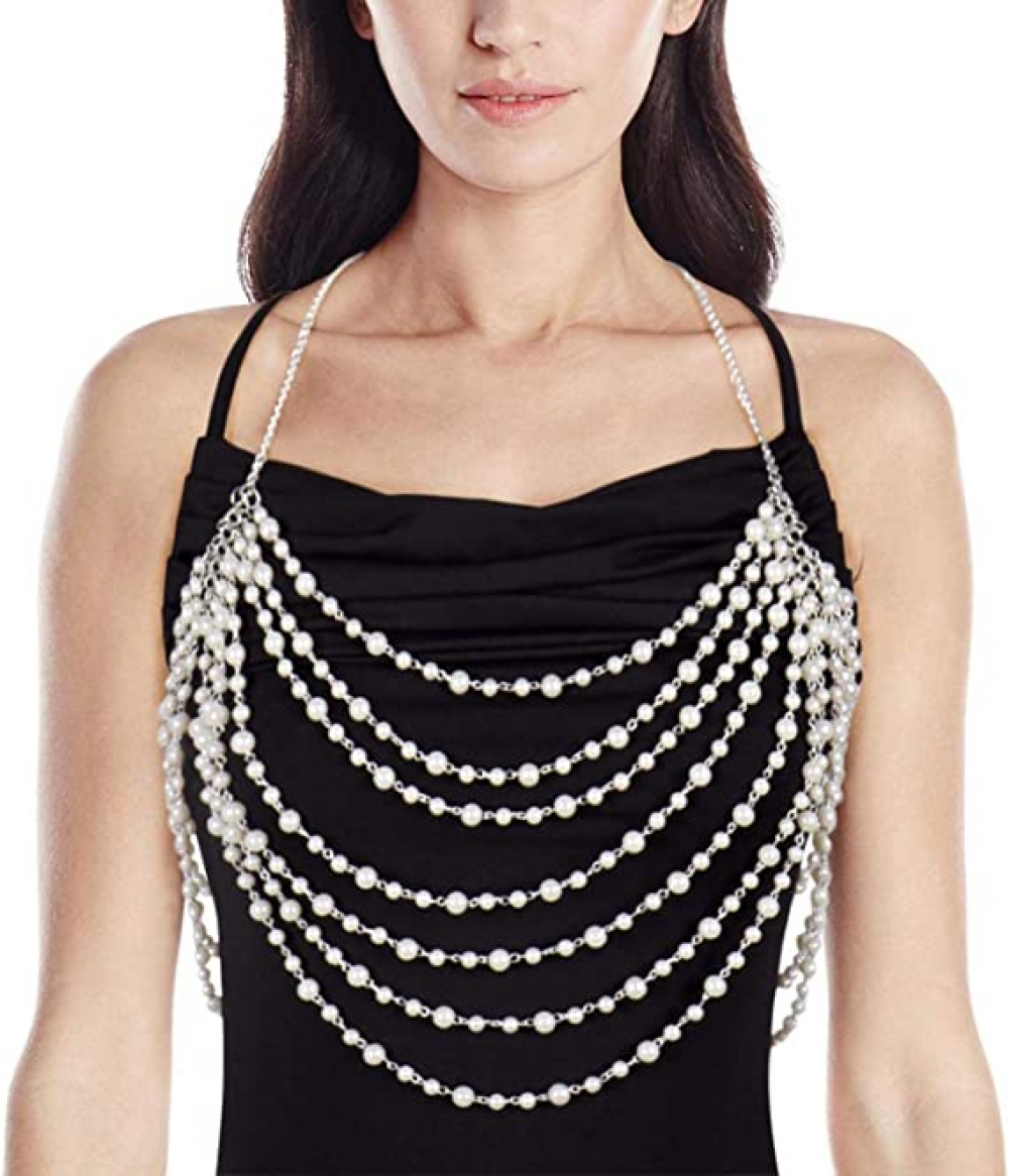 Pearl Body Chain for Women, Gold Multi-layer Necklace for Backless Dresses and Bikinis, Bridal Jewelry - Image 5