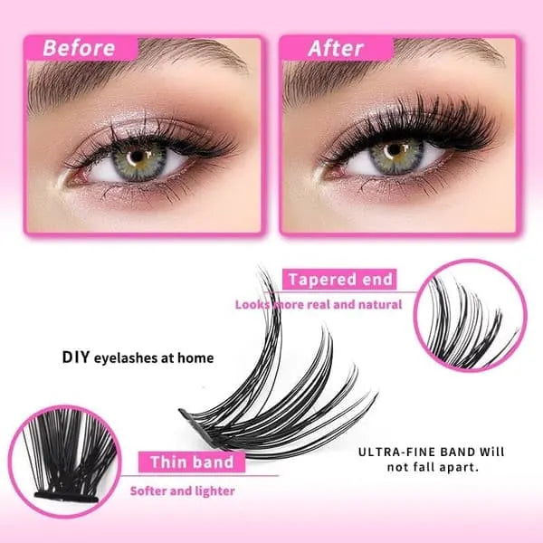 Eyelash Extension Kit with D-Curl for Beginners, Individual False Eyelashes, Pre-made Cluster Lashes, 30+40+50D - Image 5