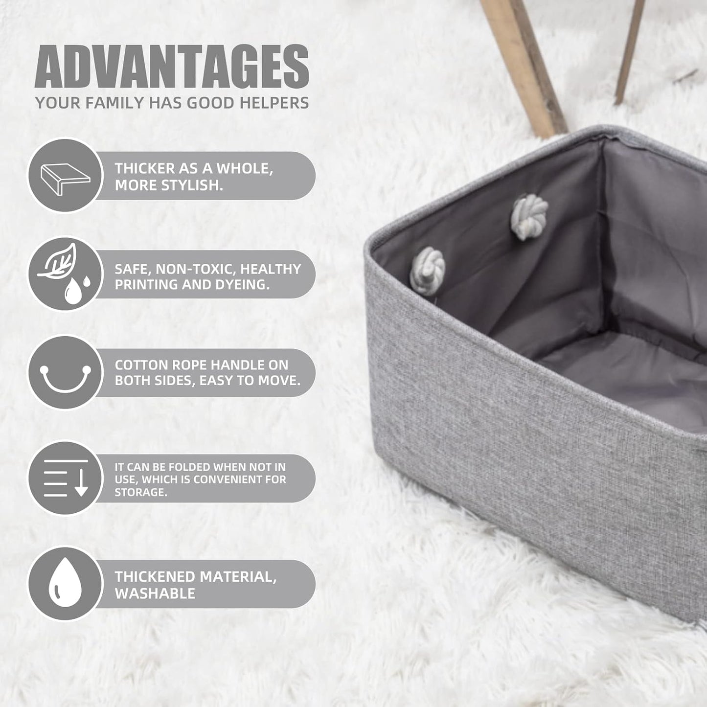 Organizing Fabric Storage Basket Box for Shelves, Nursery, Decorative Baskets(Solid Grey-2 Pack, Small-12.2 * 8.3 * 5.1inches) - Image 4